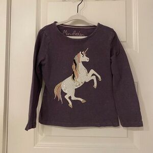 Mini Boden Purple Unicorn Long Sleeved Shirt, Girls Size 3T